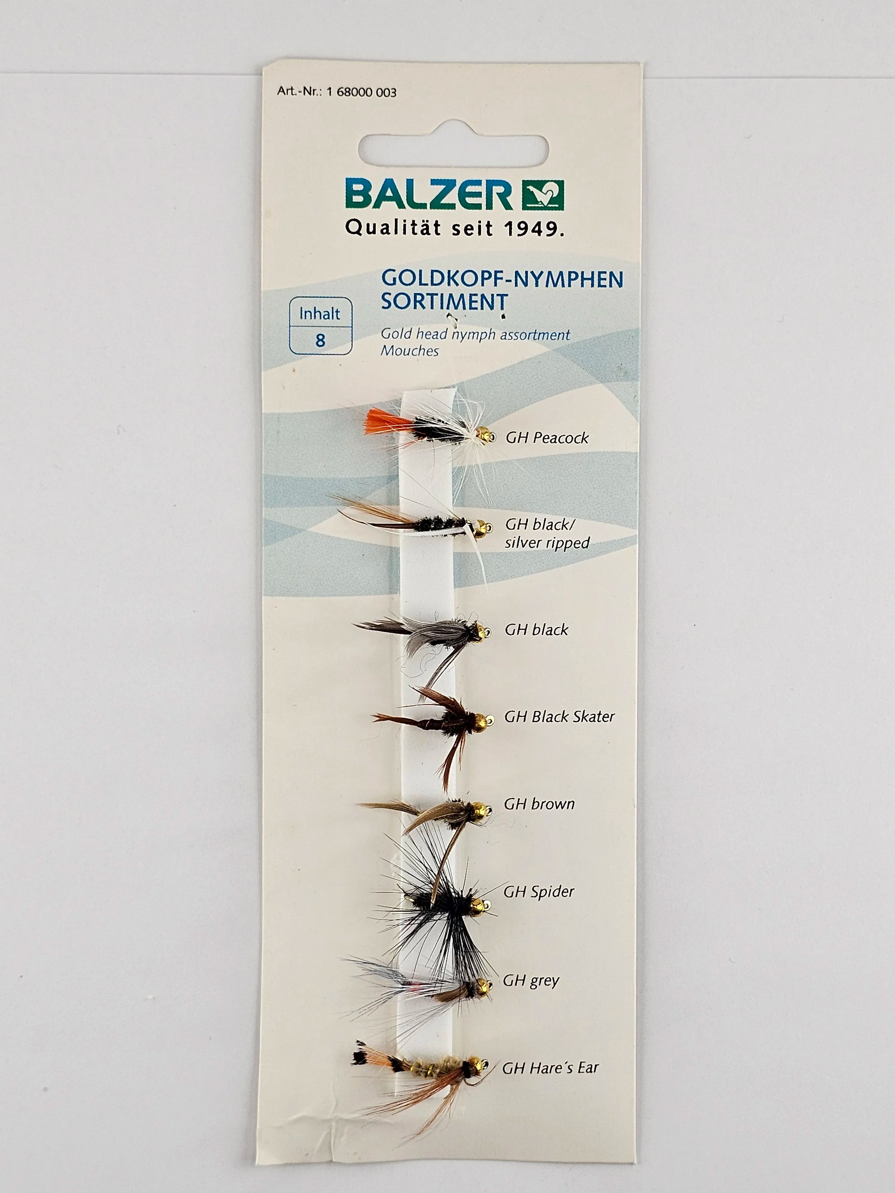 Set muste BALZER gold head numph assortment mouches