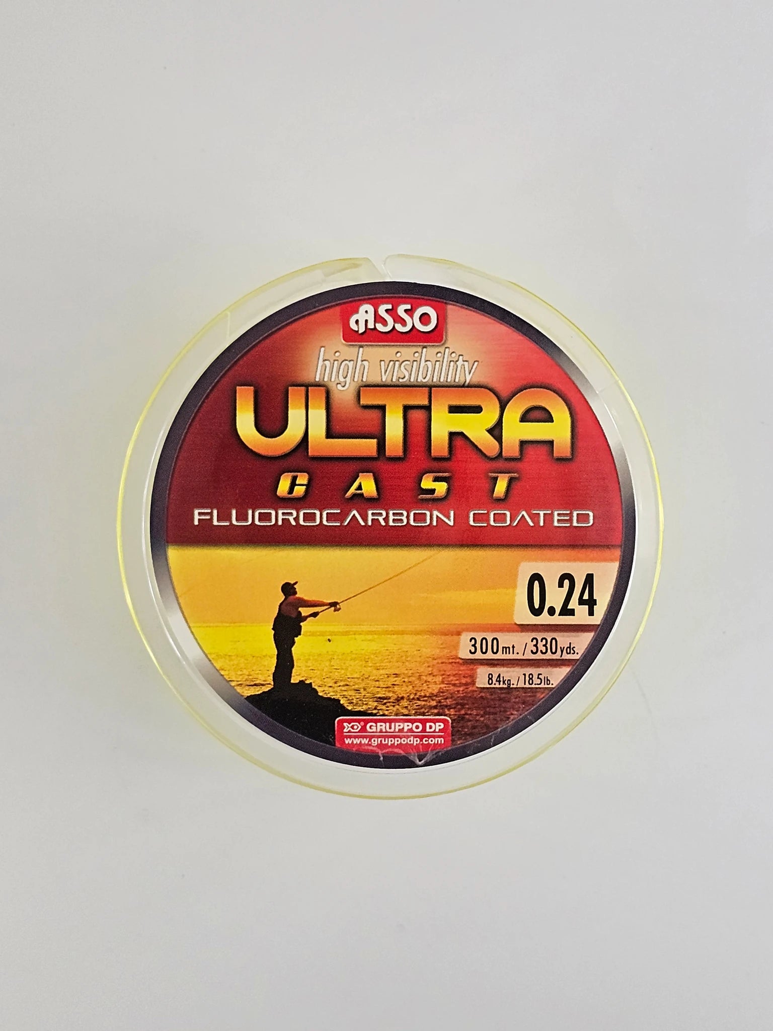 Fir monofilament ASSO, high visible ultra cast fluorocarbon coated yellow, 300 m